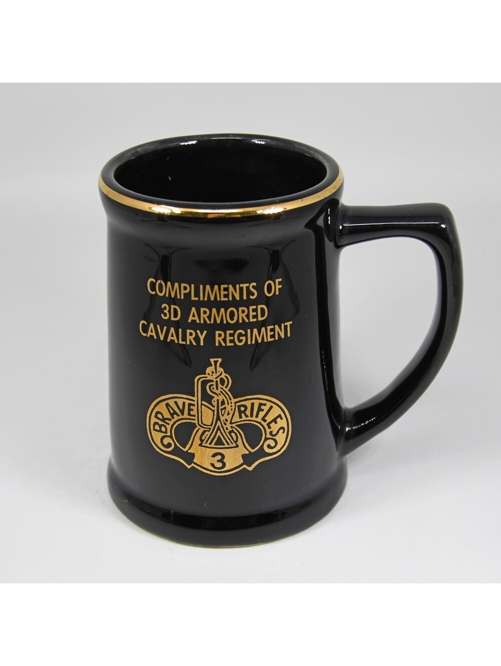 Compliments of 3rd Armored Cavalry Regiment Brave Rifles Mug Cup Stein Black VTG